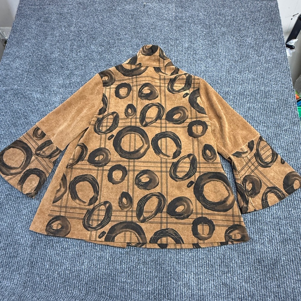 Trisha Tyler Women LARGE Corduroy Jacket Brown Abstract Circle Print Bell Sleeve - Picture 2 of 12
